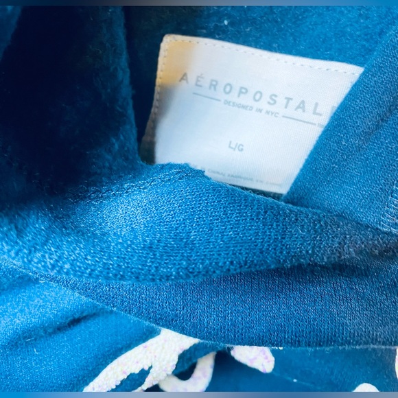 Aeropostale Hoodie Navy Blue Sweatshirt Pullover Kangaroo Pockets, L - Picture 3 of 3